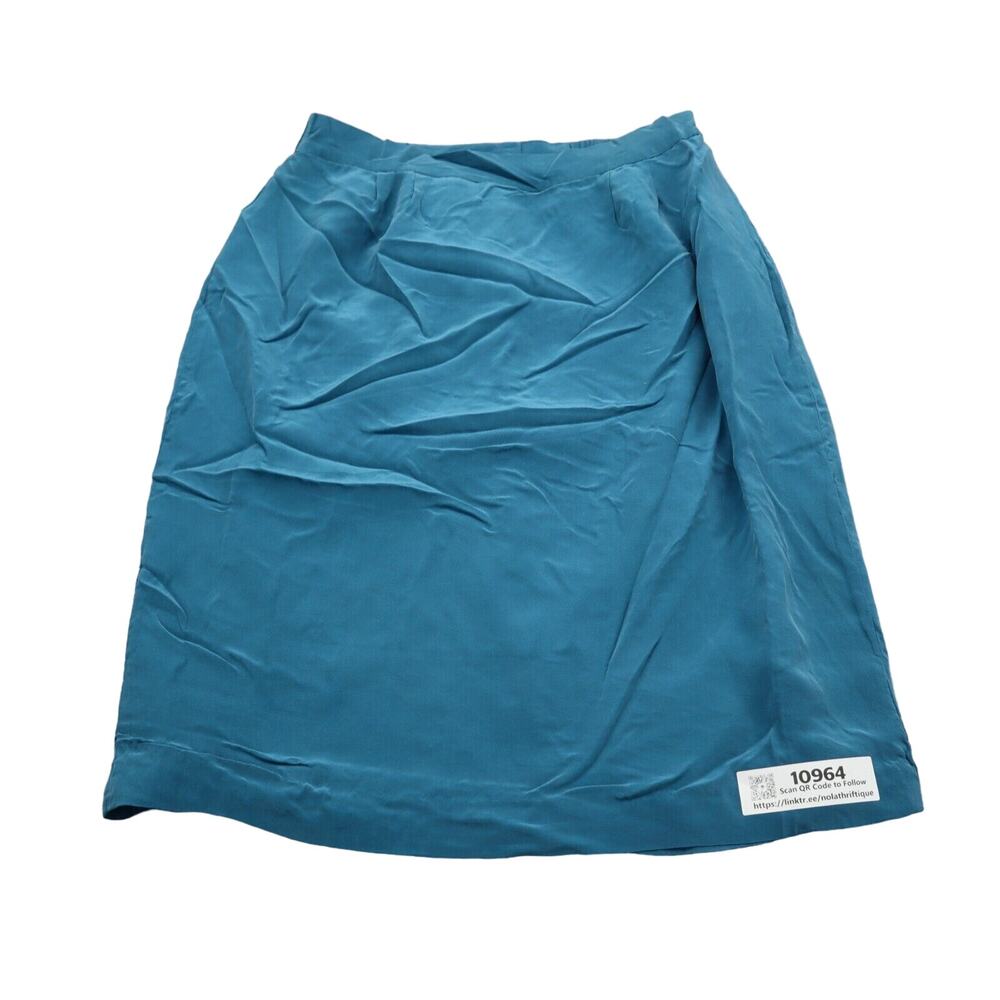 Vintage Nancy Crystal Skirt Womens 12 Blue Silk Lightweight Pencil Straight
